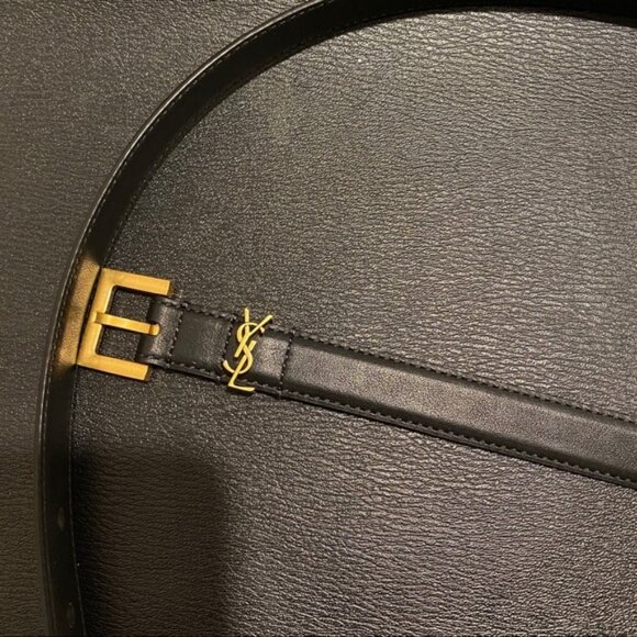 Cassandre YSL Slim Monogram Black Leather Belt